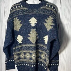 Vintage DD Sloane Acrylic Wool Blend Crewneck Tree Navy Sweater Size Medium R1